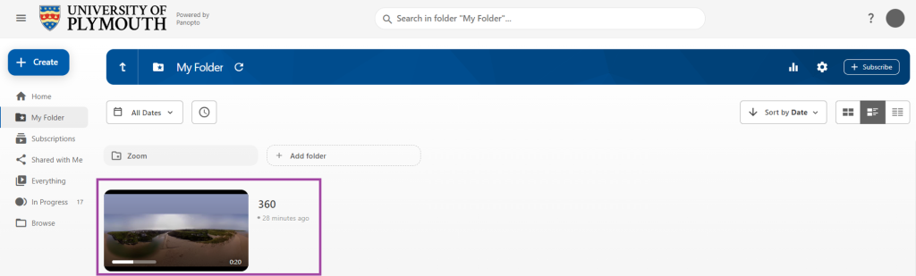 Screenshot of uploaded file in ‘My Folder’