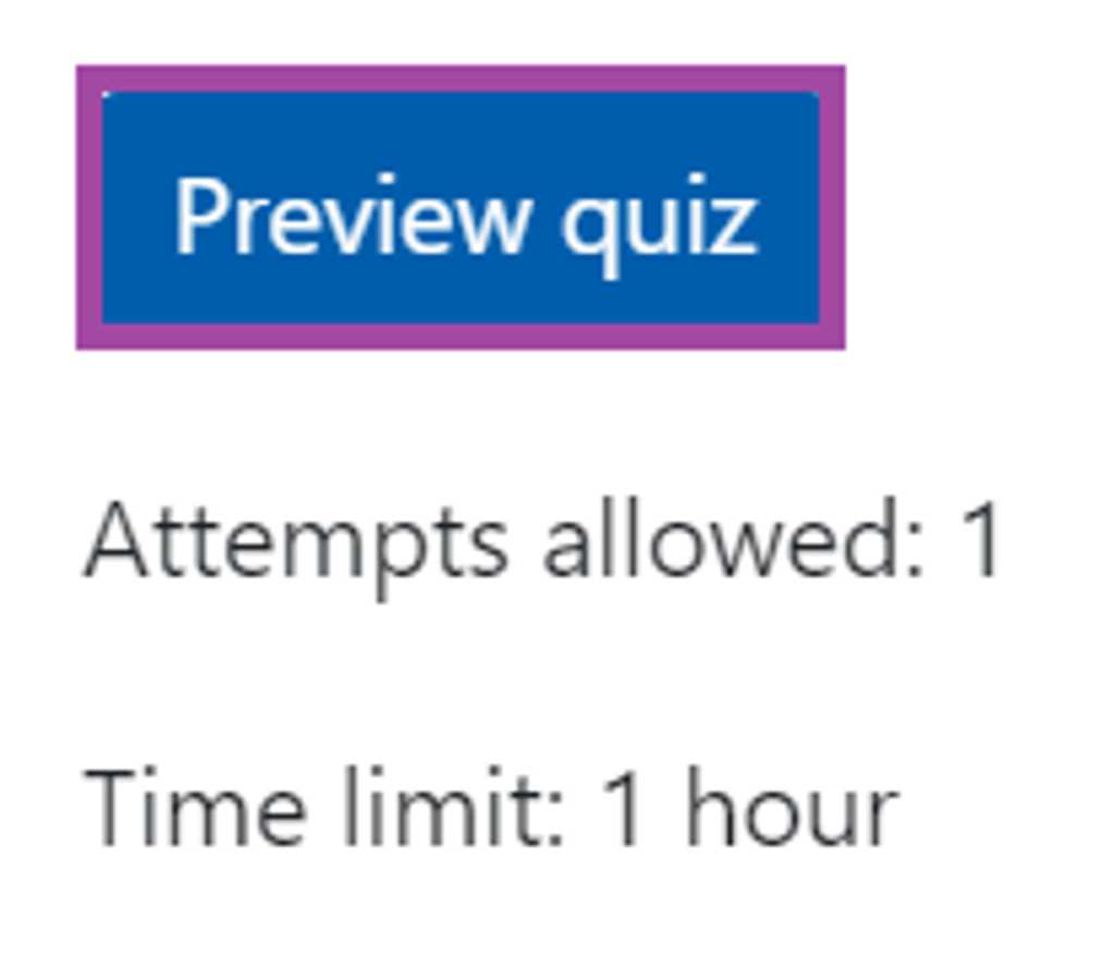 Screenshot of the ‘Preview quiz’ button (highlighted) on a quiz dashboard.