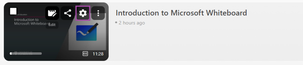 Screenshot of video in Panopto - settings icon highlighted.