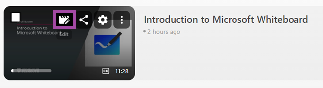 Screenshot of video in Panopto - edit icon highlighted.