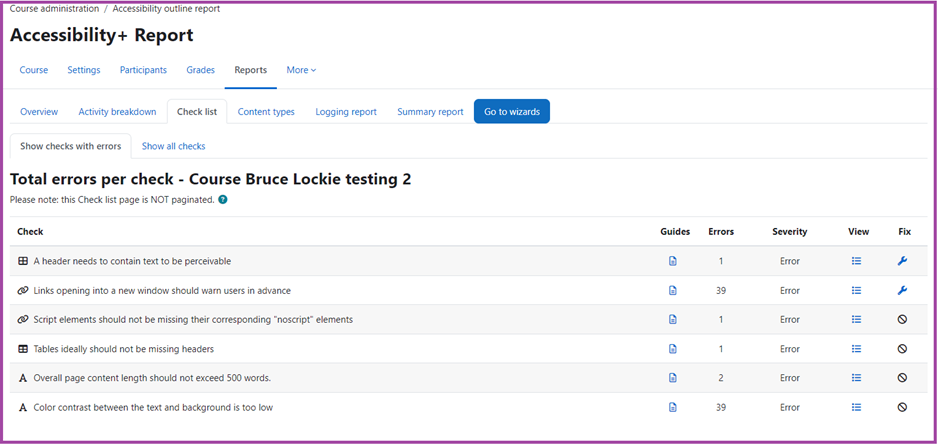 Screenshot of the Accessibility+ Report