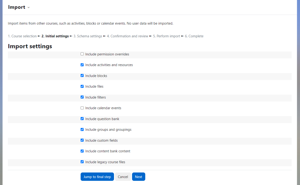 Screenshot of the ‘Import Settings’