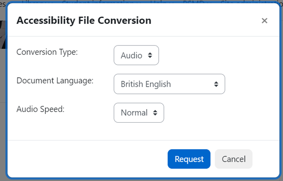 Accessibility File Conversion window.