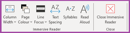 Screenshot of the ‘Immersive Reader’ icons.