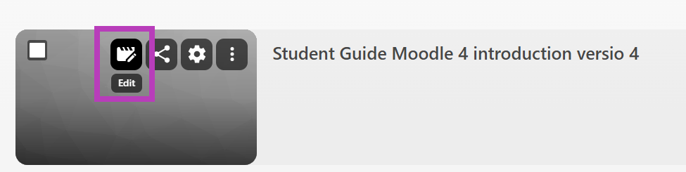 Screen shot of a thumbnail view of a Panopto video. A purple rectangle highlights the edit button.