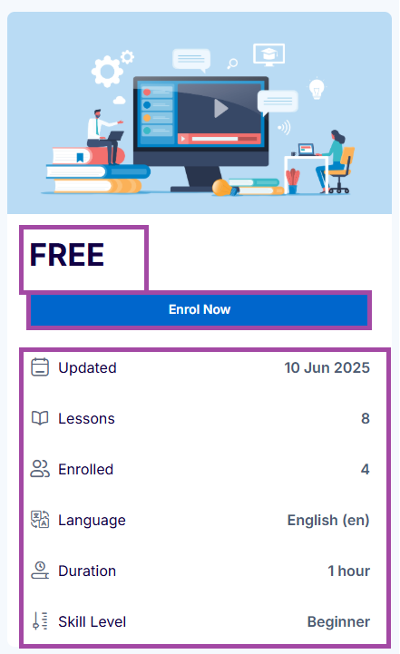 Screenshot of a course sign-up section (highlighted) on the Open Learning Platform.