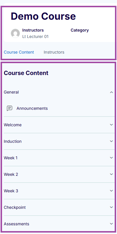Screenshot of a course content view (highlighted) before sign up on the Open Learning Platform