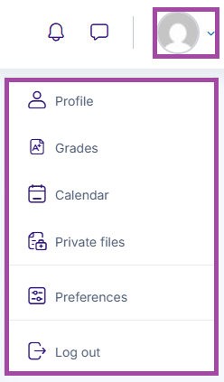 Screenshot of the ‘Account’ options (highlighted) on the Open Learning Platform.