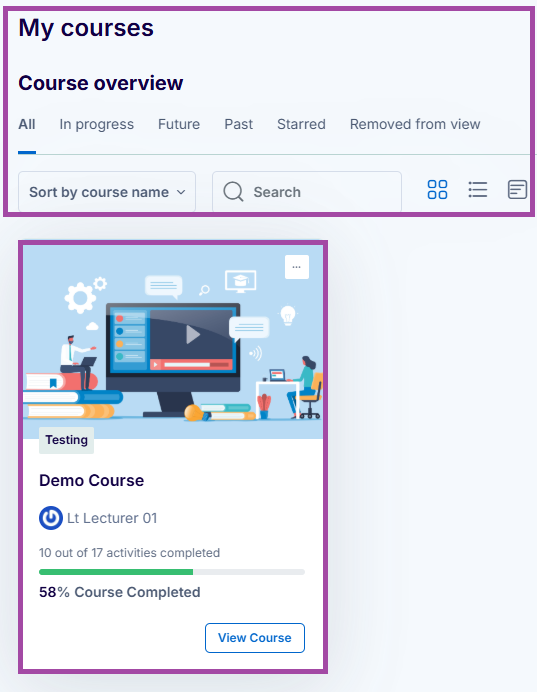 Screenshot of the ‘My courses’ page (highlighted) on the Open Learning Platform.