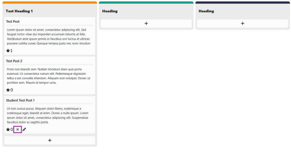 Screenshot of board, highlighting the deletion button.