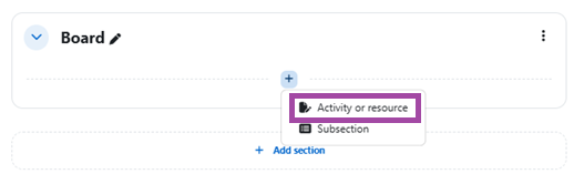 Screenshot of the DLE with the ‘Activity or resource’ selection.