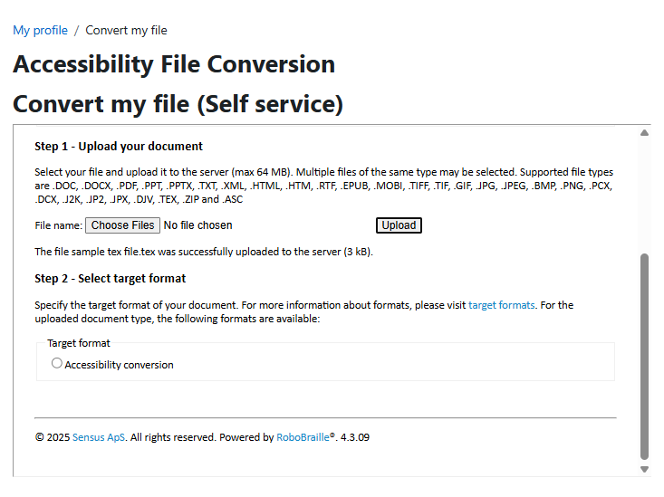 Screen shot of file conversion window Step 2