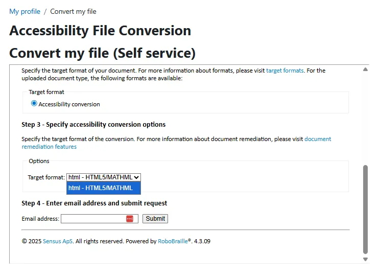 Screen shot of file conversion window Step 3