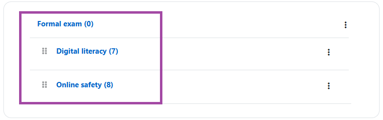 Screenshot of a parent and subcategories (highlighted).